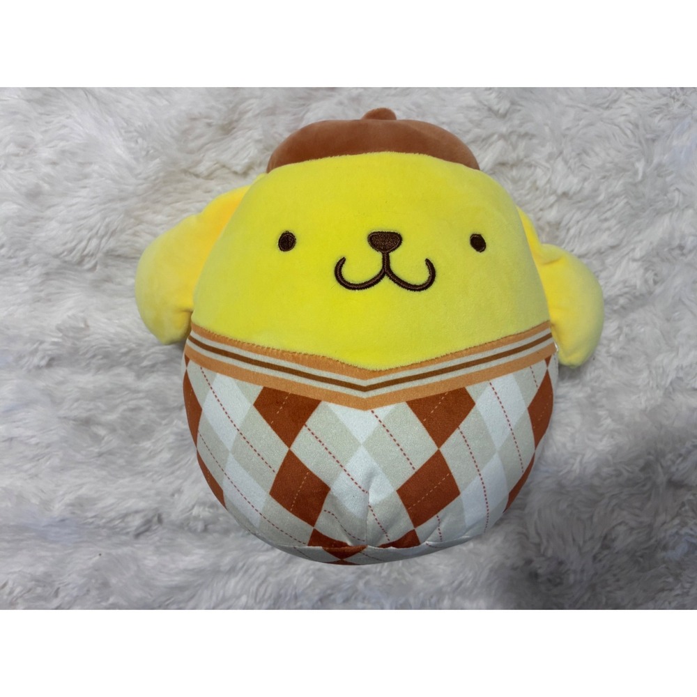 Squishmallows Sanrio Pompompurin Argyle Sweater Plush Yellow Dog
